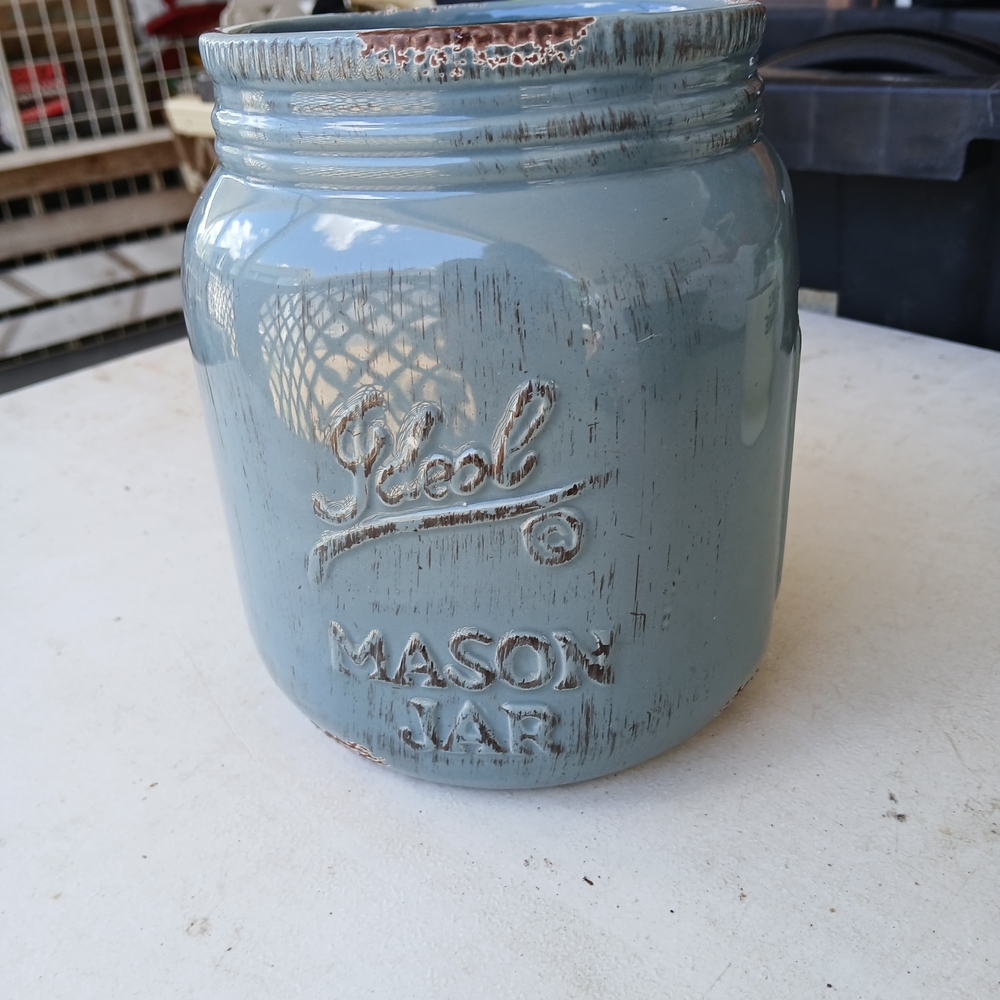 Blue Ceramic Mason Jar